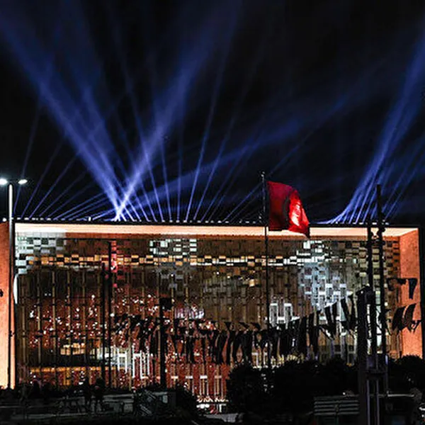 The Atatürk Cultural Center lit up at night