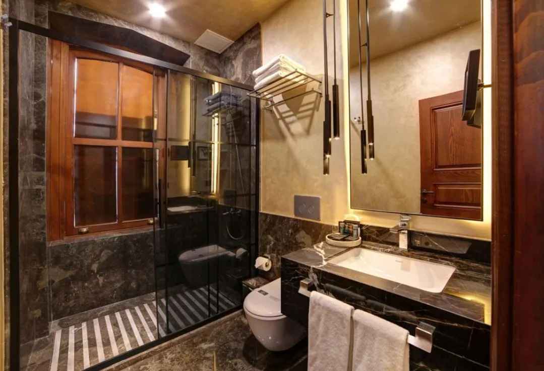 Suite bathroom with a walk-in shower