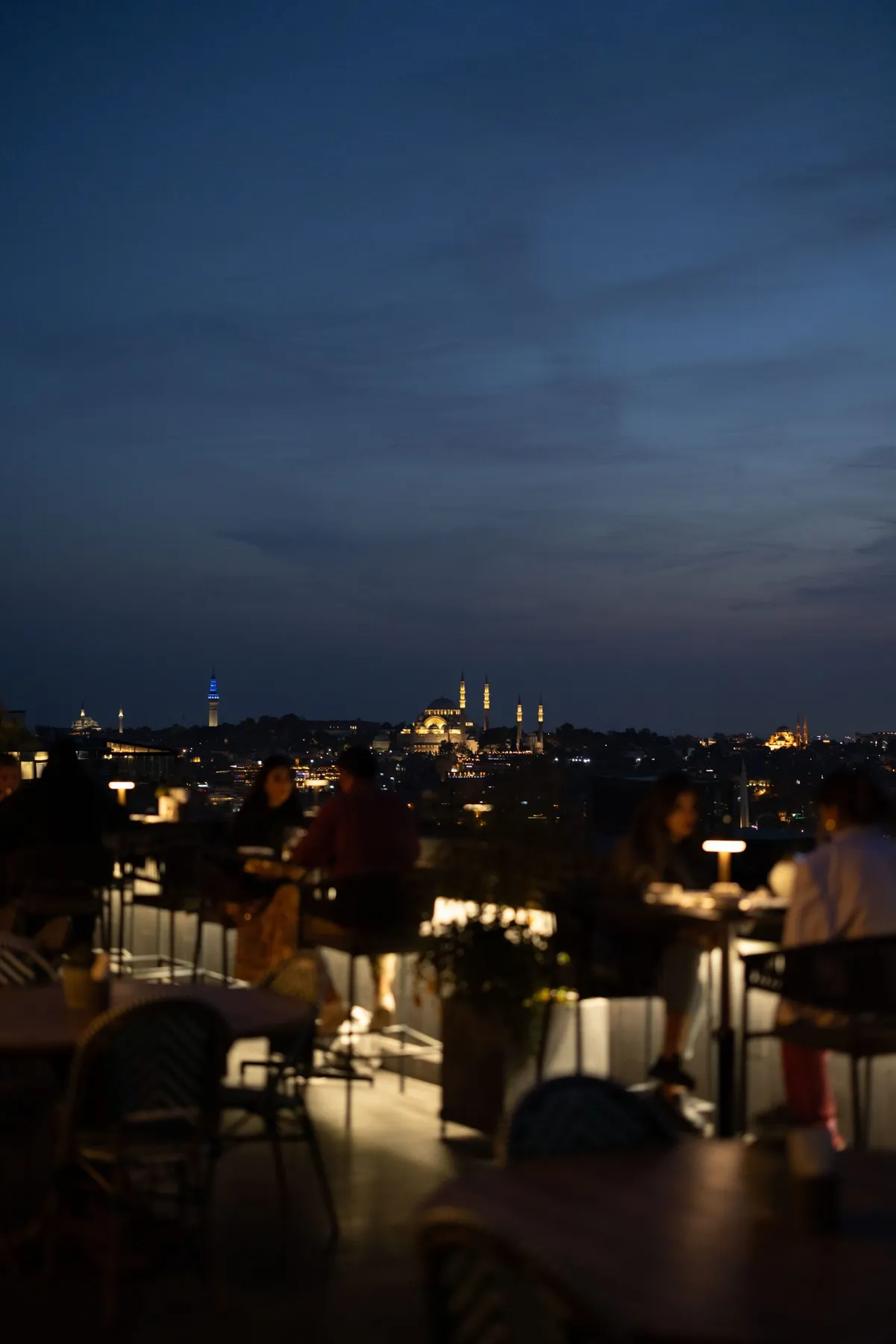 Béatrice terrace at night above the lights of Istanbul