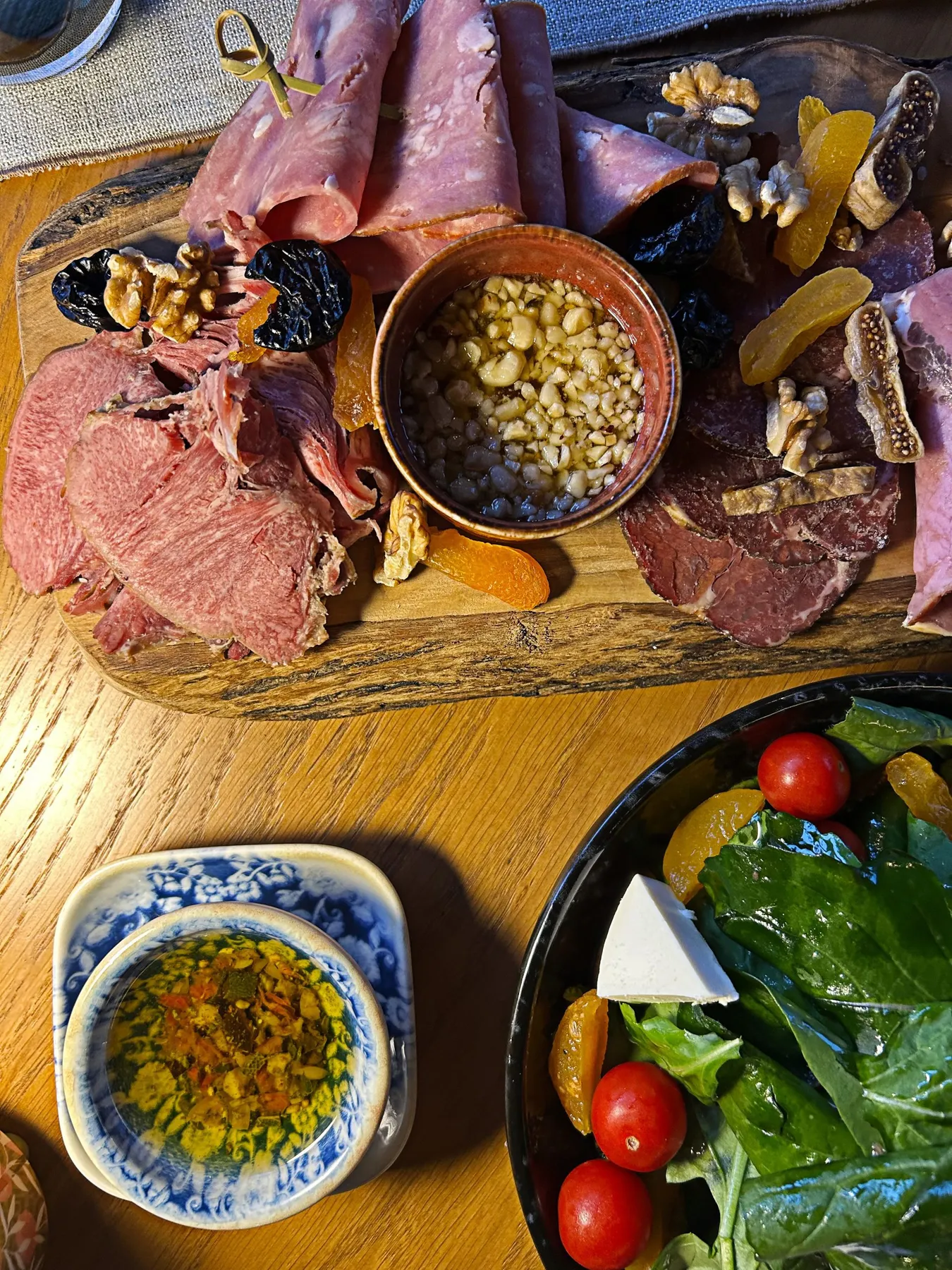 Meze and charcuterie spread from above