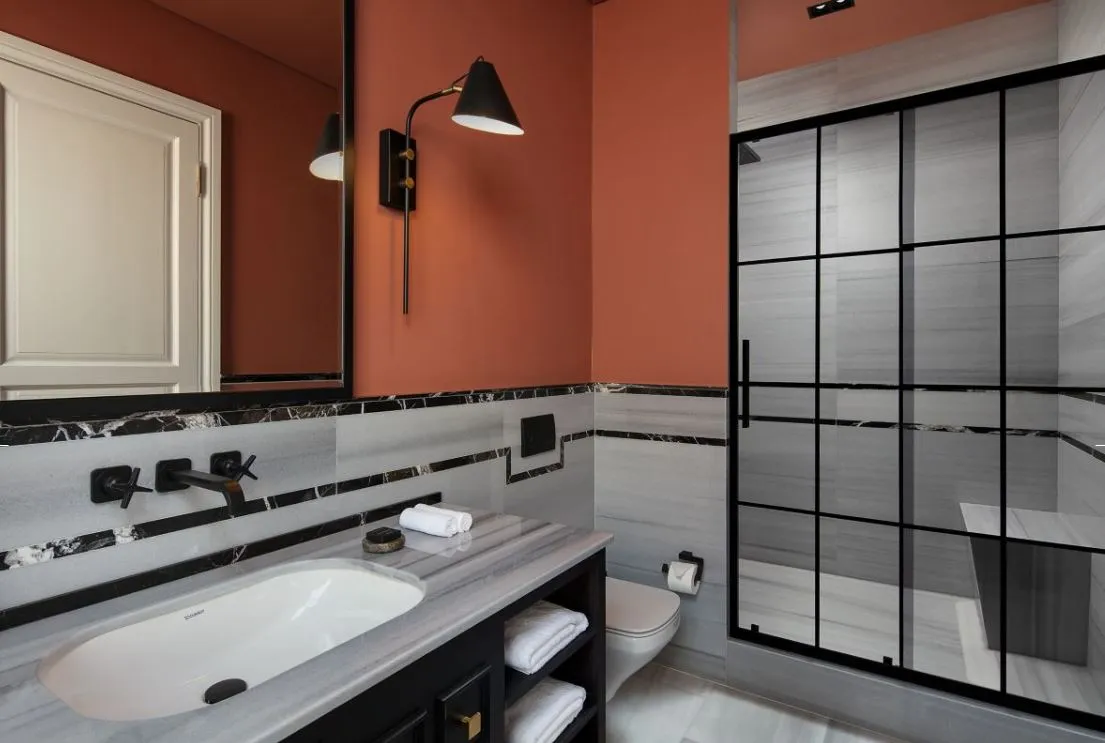 Marble bathroom with walk-in shower